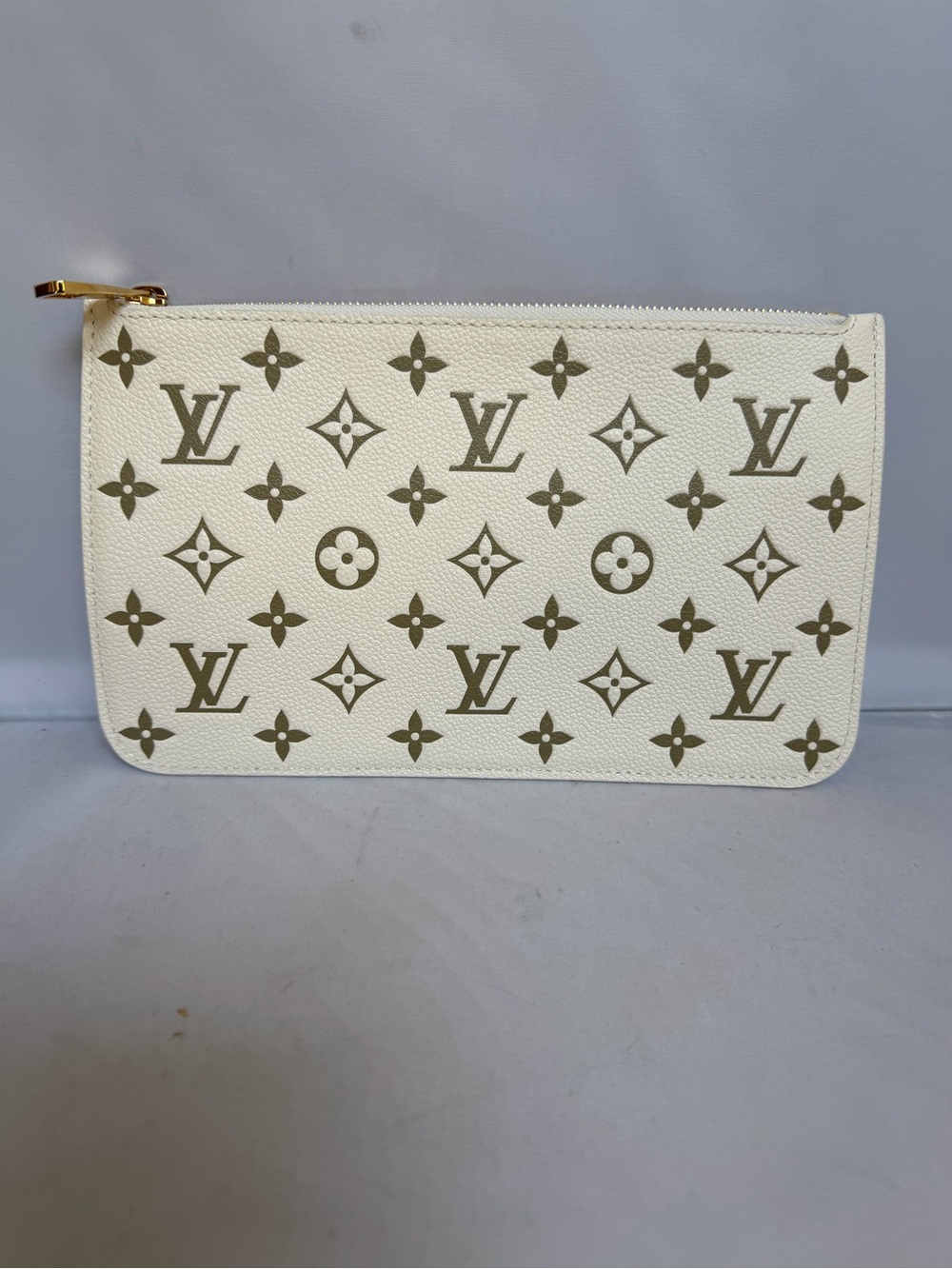 Louis Vuitton Cream Monogram Zip Pouch with Gold Hardware